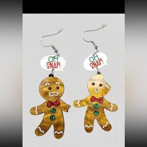 1 Pair Of Exaggerated Christmas Bitten Off Dialogue Gingerbread Man Earrings,